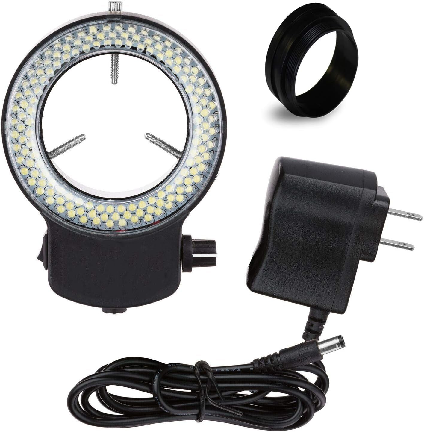 VMLIFR-09B Black Adjustable 144 LED Ring Light for Stereo Microscope | 2.5" (62.5Mm) inside and 3.64" (92.5Mm) outside Diameters | 1-7/8" (48 Mm in Diameter) Ring Adapter Included