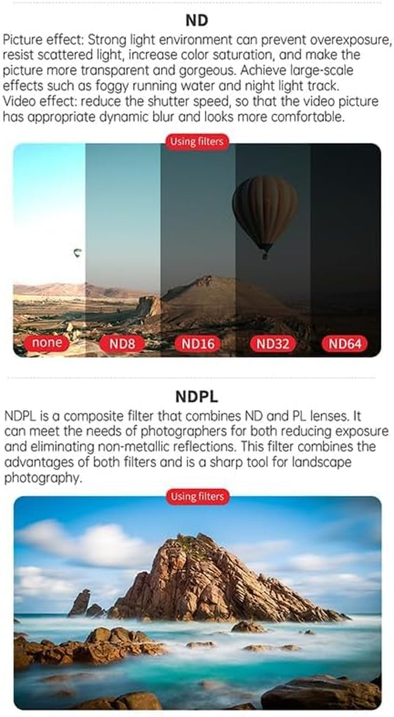 Lens Filter/Filter Set for DJI Avata 2 Drone Waterproof, Uv-Blocking Multi-Layer Coated HD Neutral Density Filter (UV/CPL/ND8/ND16/ND32/ND64/STAR/NIGHT)