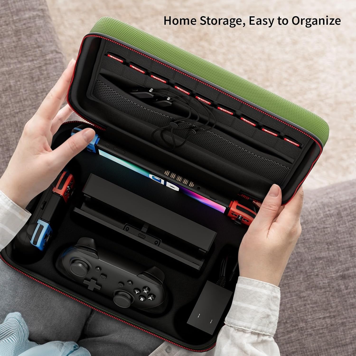 Switch Case for Nintendo Switch and Switch OLED Model, Portable Full Protection Carrying Travel Bag with 18 Game Cards Storage for Switch Console Pro Controller Accessories Green