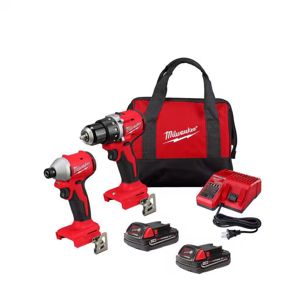 M18 18V Lithium-Ion Brushless Cordless Compact Drill/Impact Combo Kit (2-Tool) W/(2) 2.0 Ah Batteries, Charger & Bag