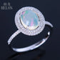 Solid 14K 10K White Gold Oval Cut 9X7Mm Milk White Opal Diamonds Engagement Ring for Women Birthday Anniversarry Best Gift