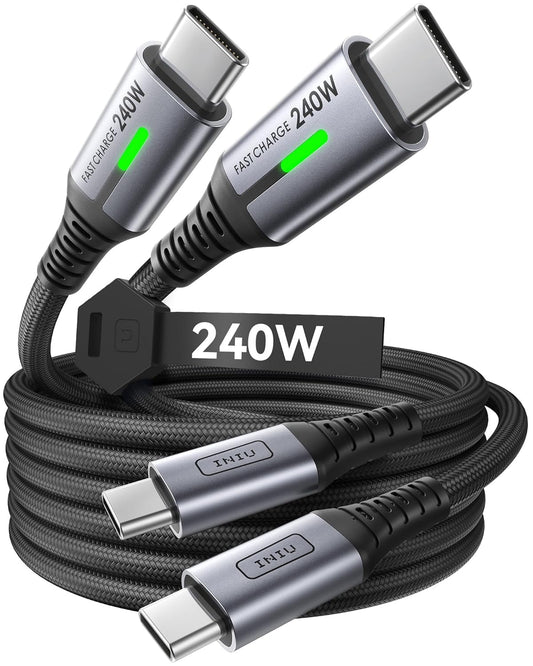 USB C to USB C Cable, 240W Fast Charging [6.6Ft, 2-Pack] Type C Charger Cord, Braided USBC Phone Charger Cable for Iphone 16 15 Pro Samsung S24 S23 Laptops Macbook Ipad Switch Steam Deck Etc.