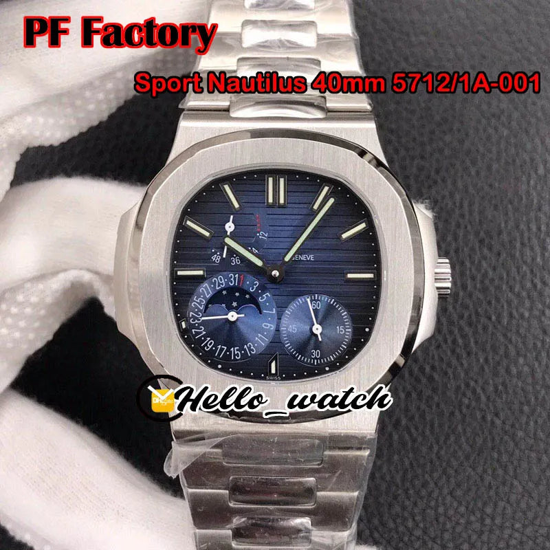 Best New PFF 40Mm Sport 5712/1A-001 5712 Mechanical Hand Winding Mens Watch Moon Phase Power Reserve D-Blue Dial Steel Bracelet Hello_Watch