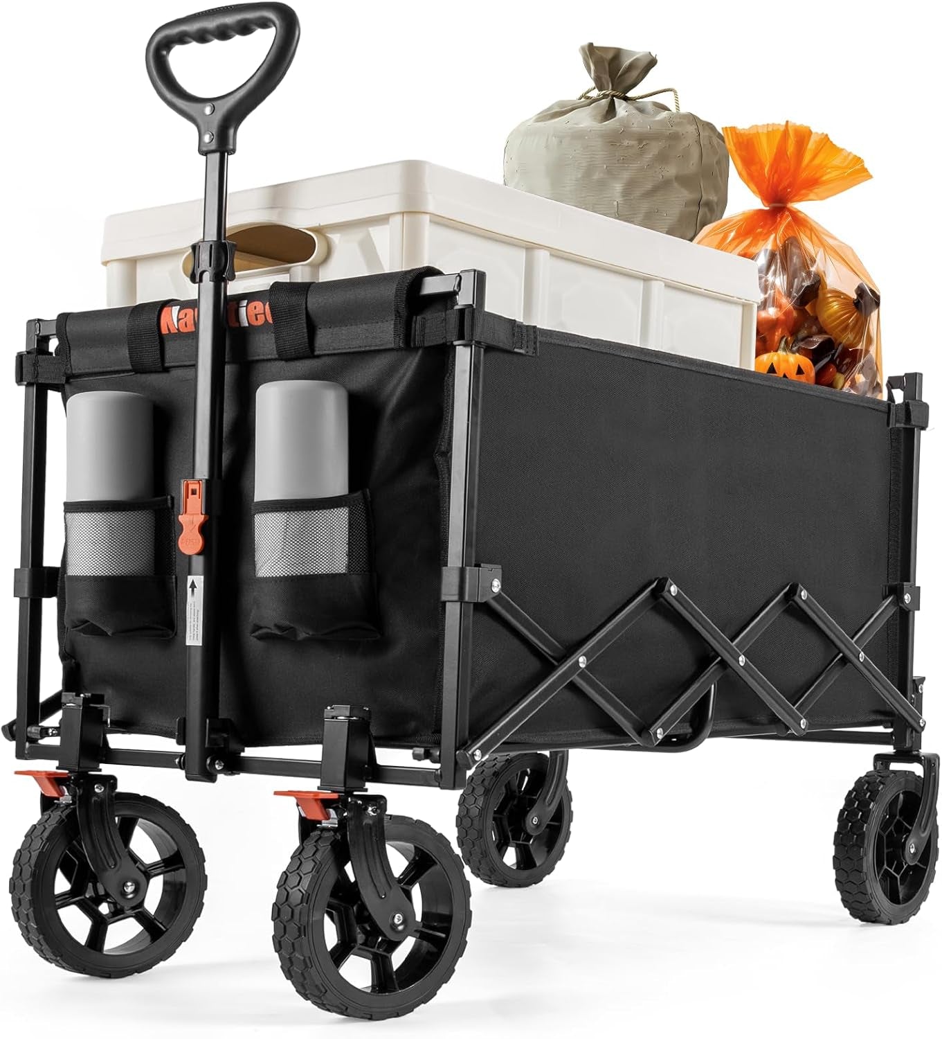 Wagon Cart Heavy Duty Foldable, Collapsible Wagon with Smallest Folding Design, Utility Grocery Wagon for Camping Shopping Sports