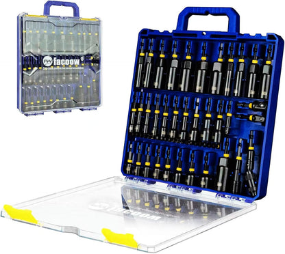 55PCS Impact Nut Driver Set, Deep Nut Driver Set with Wing Nut Driver, Metric & SAE Magnetic Nut Driver Sets with Pivoting Nutsetter Quick-Release Extention, Impact Bits with Socket Adapter