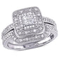 Sterling Silver Princess-Cut Quad 1/3Ct TDW Diamond Double Halo Bridal Ring Set