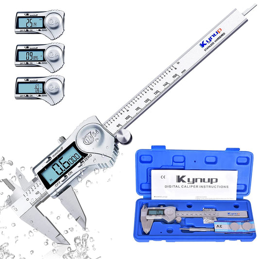 Digital Caliper, Calipers 6 Inch Measuring Tool with Stainless Steel, IP54 Splash Proof Protection Design, Easy Switch from Inch Metric Fraction, Large LCD Screen (150Mm)