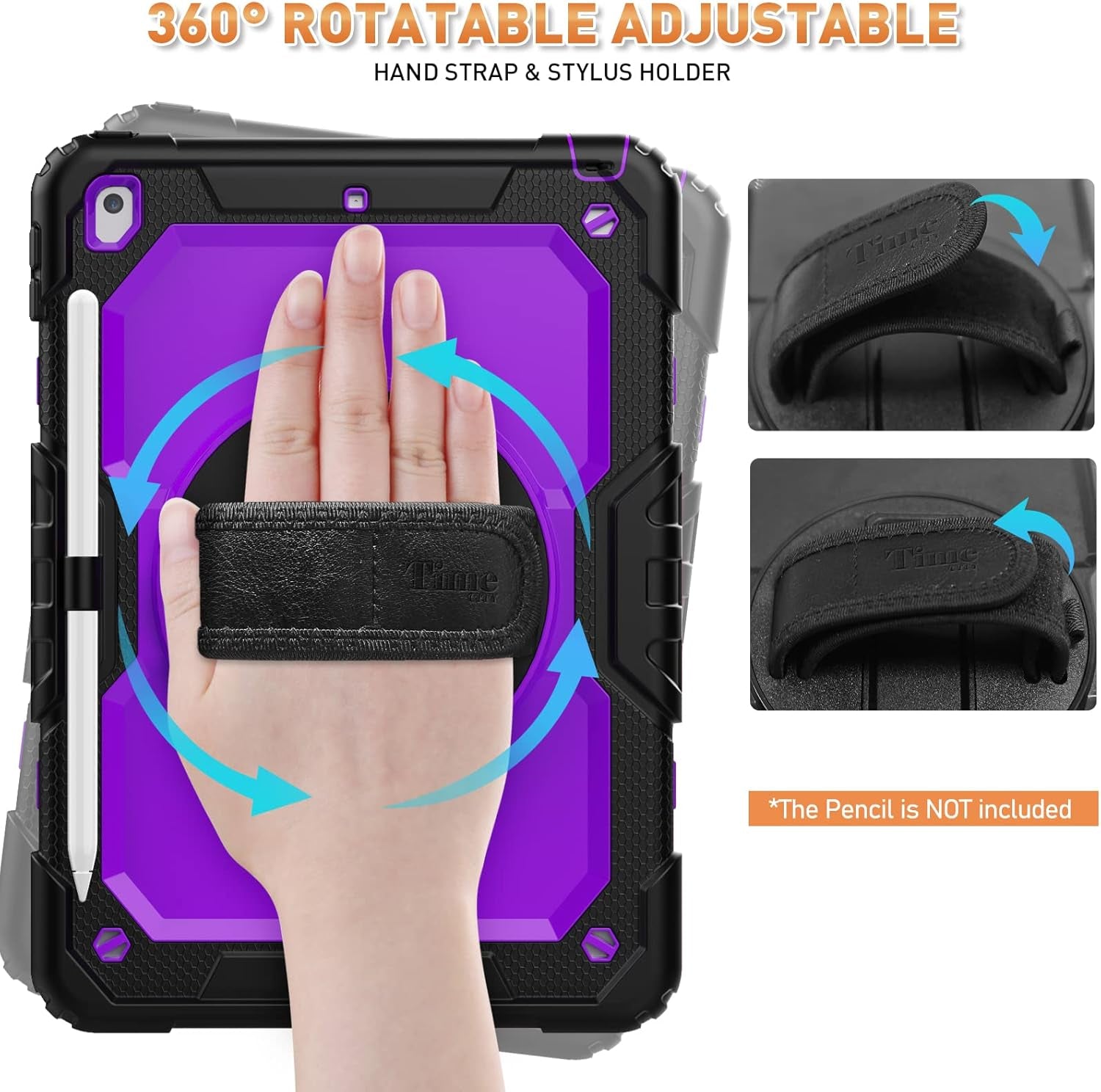 Case for Ipad 9Th/ 8Th/ 7Th Generation 10.2 Inch (Case for Ipad 9/8/ 7 Gen): with Strong Protection, Screen Protector, Hand/Shoulder Strap, Rotating Stand, Pencil Holder - Purple