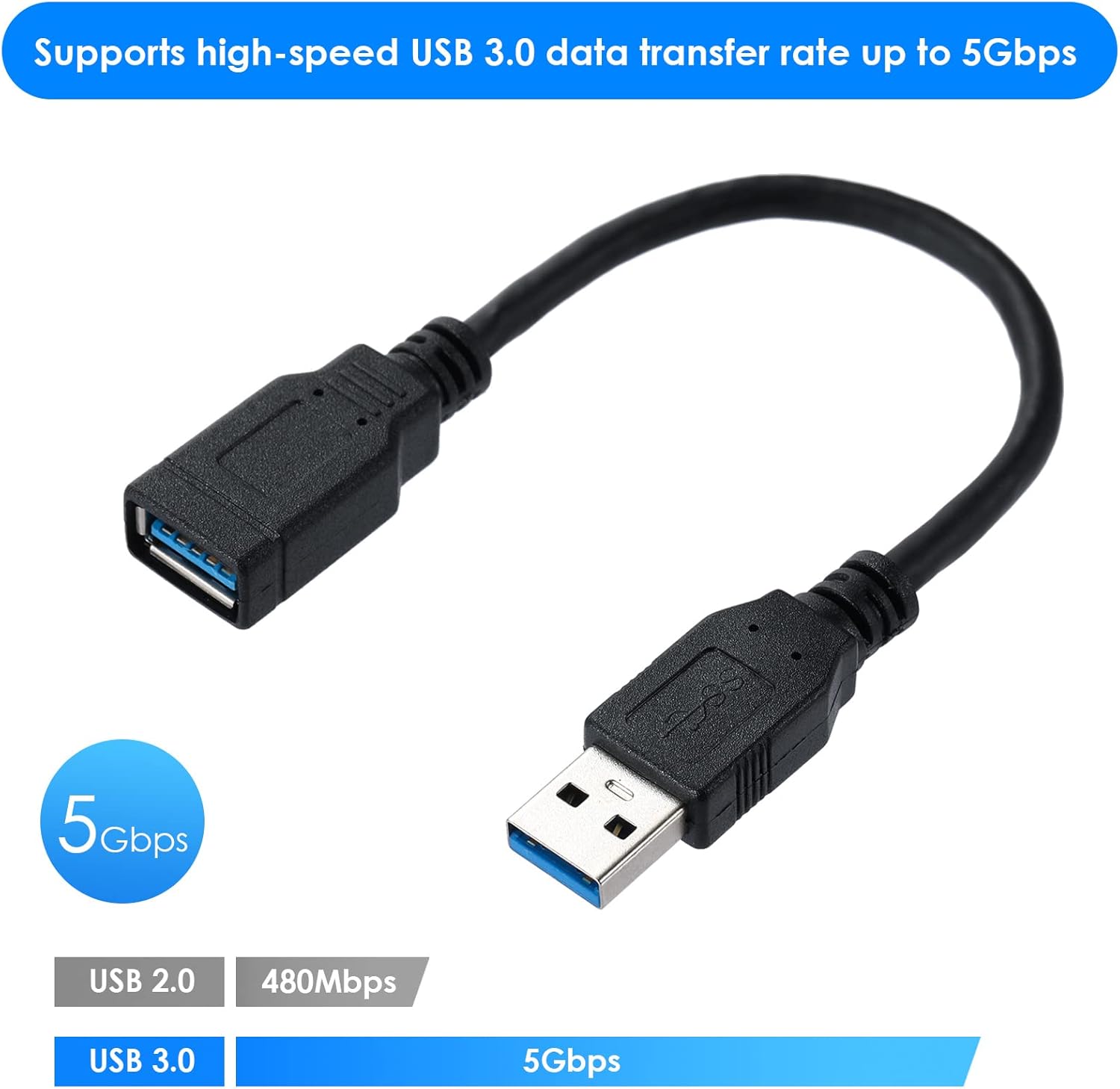 USB 3.0 USB Male a to Female a High Speed Standard USB Extension Cable - Extender to USB Hub,Black 8 Inch