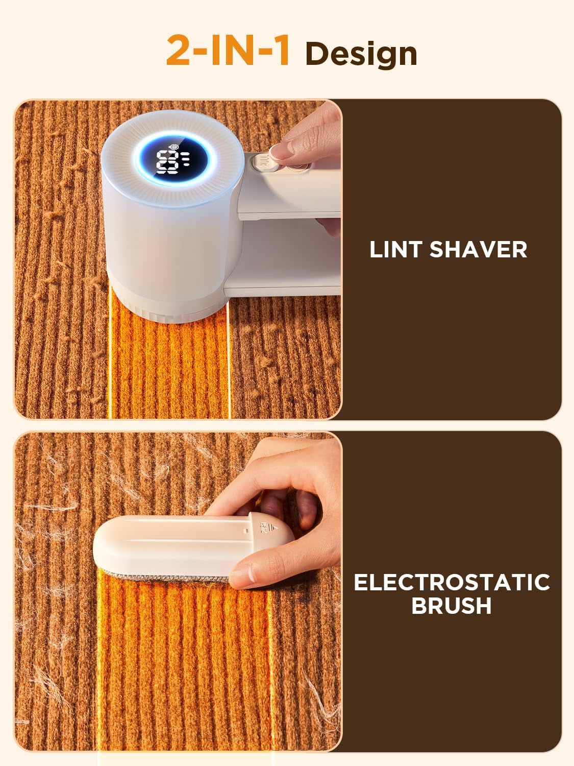 Rechargeable Lint Remover: 3 Stainless Steel 6-Leaf Blades, Fabric Shaver with LED Display, 3-Speeds Lint Shaver for Effortless Fuzz & Pill Removal from Clothes, Sweaters, Coats, Couches, Blankets