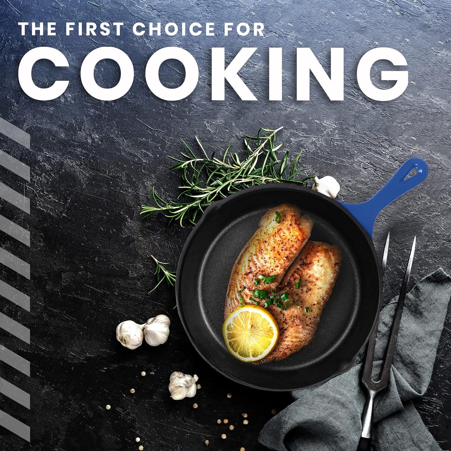 Pre Seasoned Chefs Pan Cast Iron Skillet Frying Safe Grill Cookware for Indoor & Outdoor Use (Blue, 8 Inch (Pack of 1))