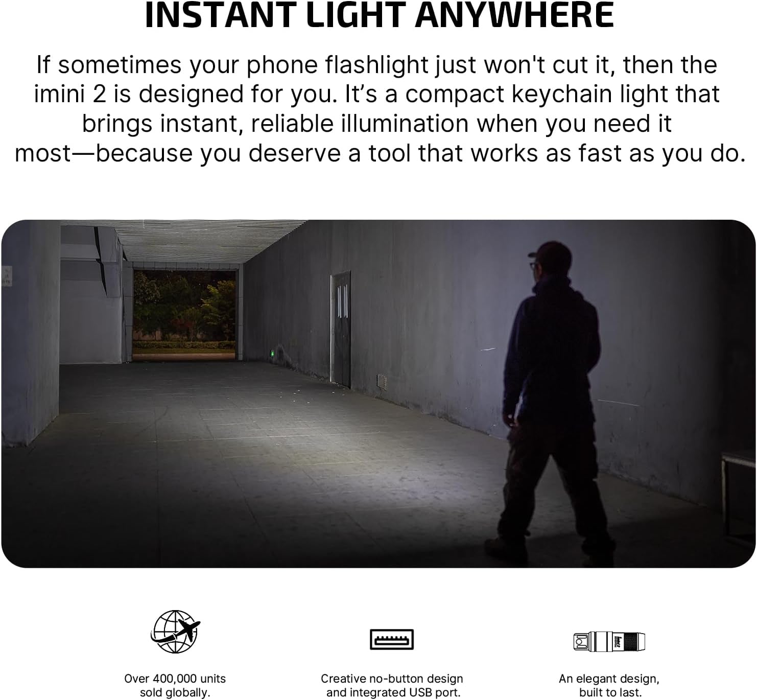 IMINI 2 EDC Rechargeable Keychain Flashlight, 50 Lumens Compact and Portable Mini LED Keyring Lights with Built-In Battery Ideal for Everyday Carry and Emergencies (Passionate Red)