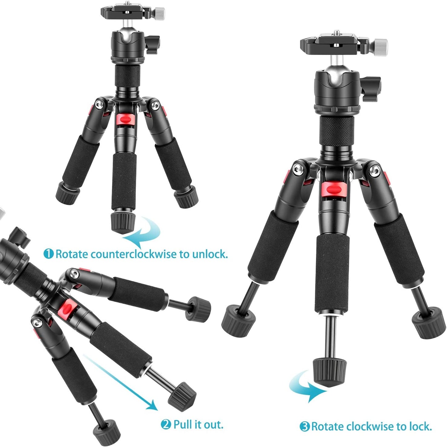 Portable Desktop Mini Tripod Aluminum Alloy 20''/ 50Cm Desk Tripod with 360 Degree Ball Head, 1/4 Inch Quick Shoe Plate for DSLR Camera Video Camcorder, Load up to 11 Pounds/5 Kilograms