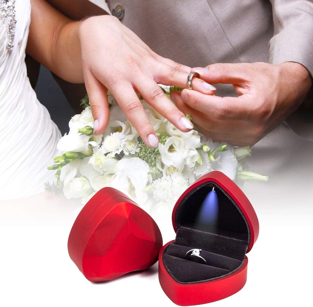 Heart Shaped Ring Box LED Light Engagement Ring Boxes Jewelry Gift Box for Proposal Wedding Valentine'S Day Anniversary Christmas (Golden)