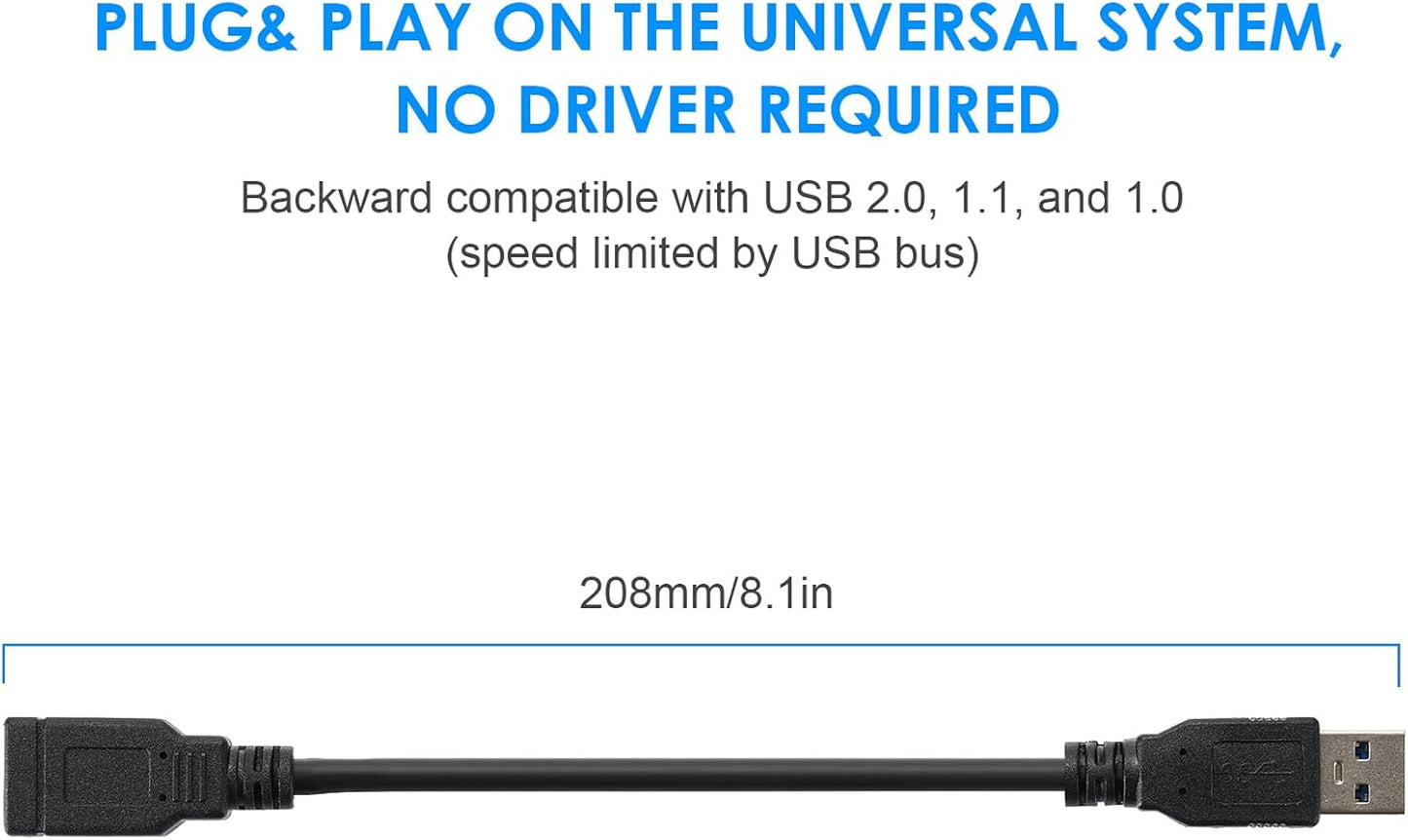 USB 3.0 USB Male a to Female a High Speed Standard USB Extension Cable - Extender to USB Hub,Black 8 Inch