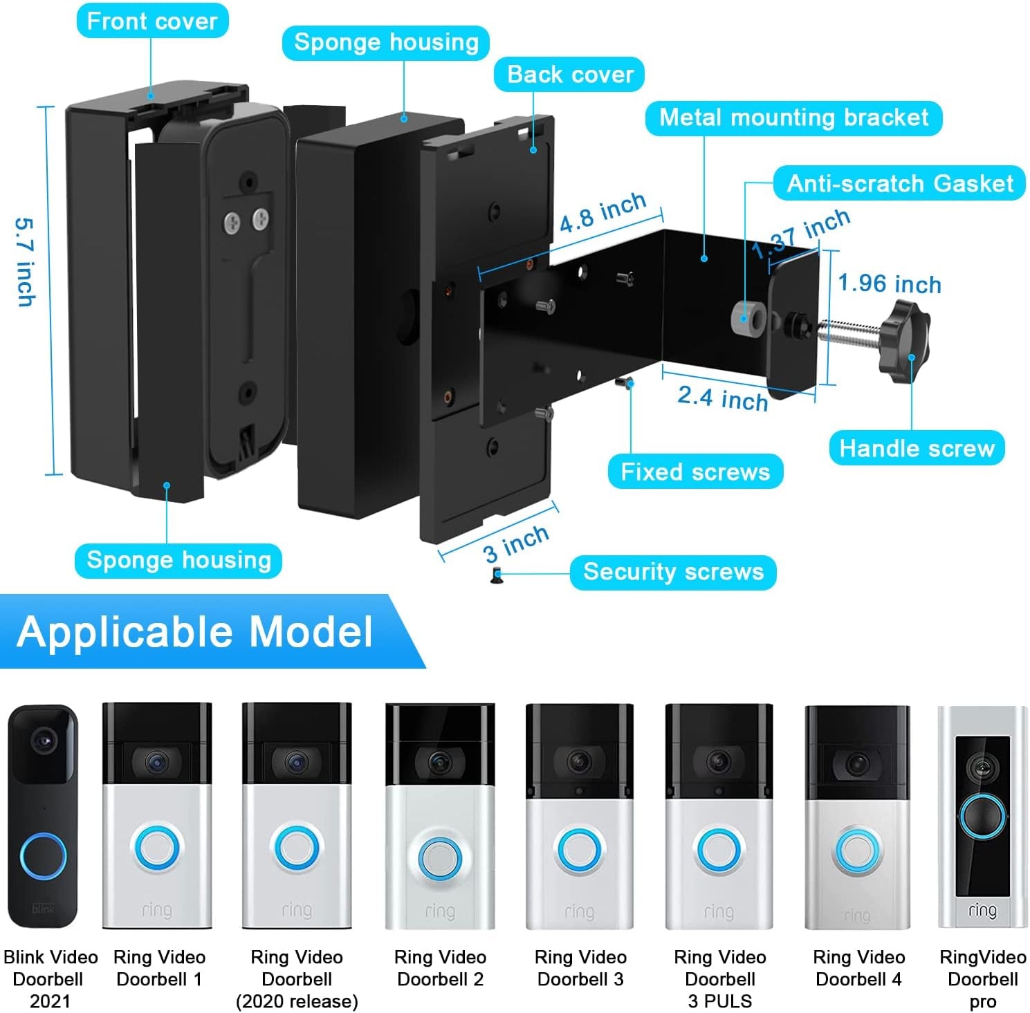 Anti-Theft Blink Doorbell Door Mount,No-Drill Mounting Bracket for Blink Video Doorbell Cover Holder Not Block Doorbell Sensor Easy to Install Blink Video Doorbell Accessories