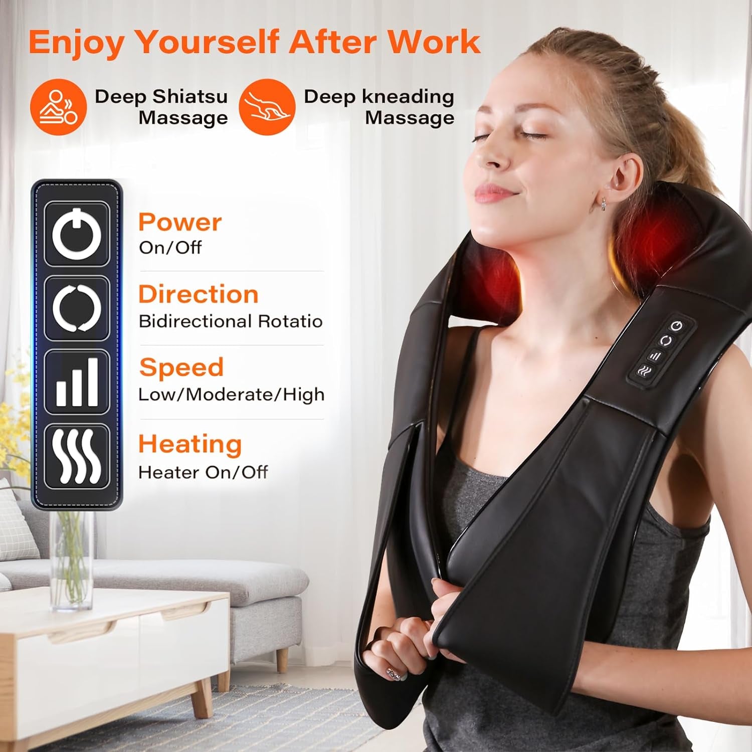 Shiatsu Neck Massager, Electric Neck and Back Massager with Heat, 3D Kneading Massage Pillow for Neck, Back, Shoulder, Muscle Pain Relief, Office & Home & Car Use, Fits for Parents