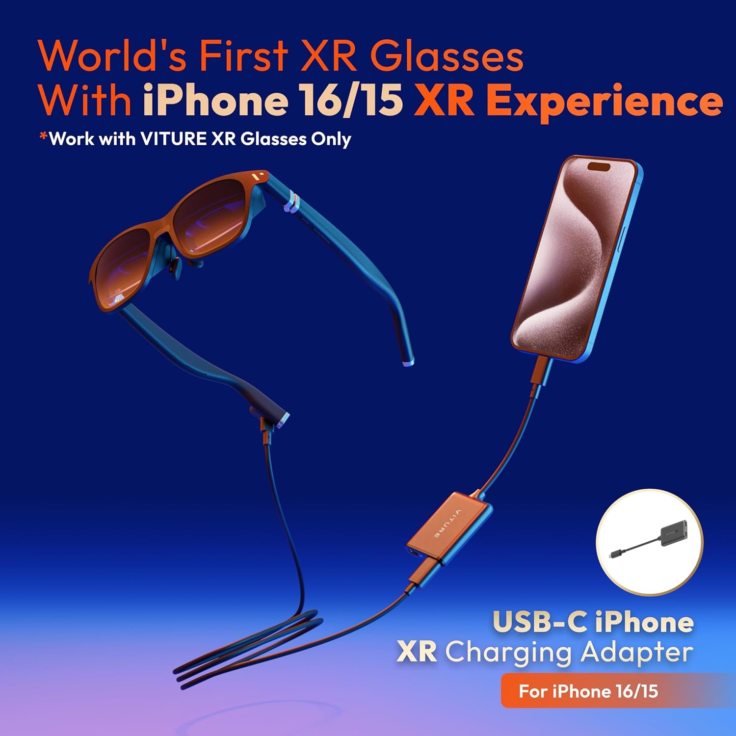 USB- C XR Charging Adapter for Iphone 16/15, Enabling Multi-Screen, Enhanced 3Dof, Spatial 3D, VR Video Features, Fits Iphone 16/15, Charge and Play for Other Devices