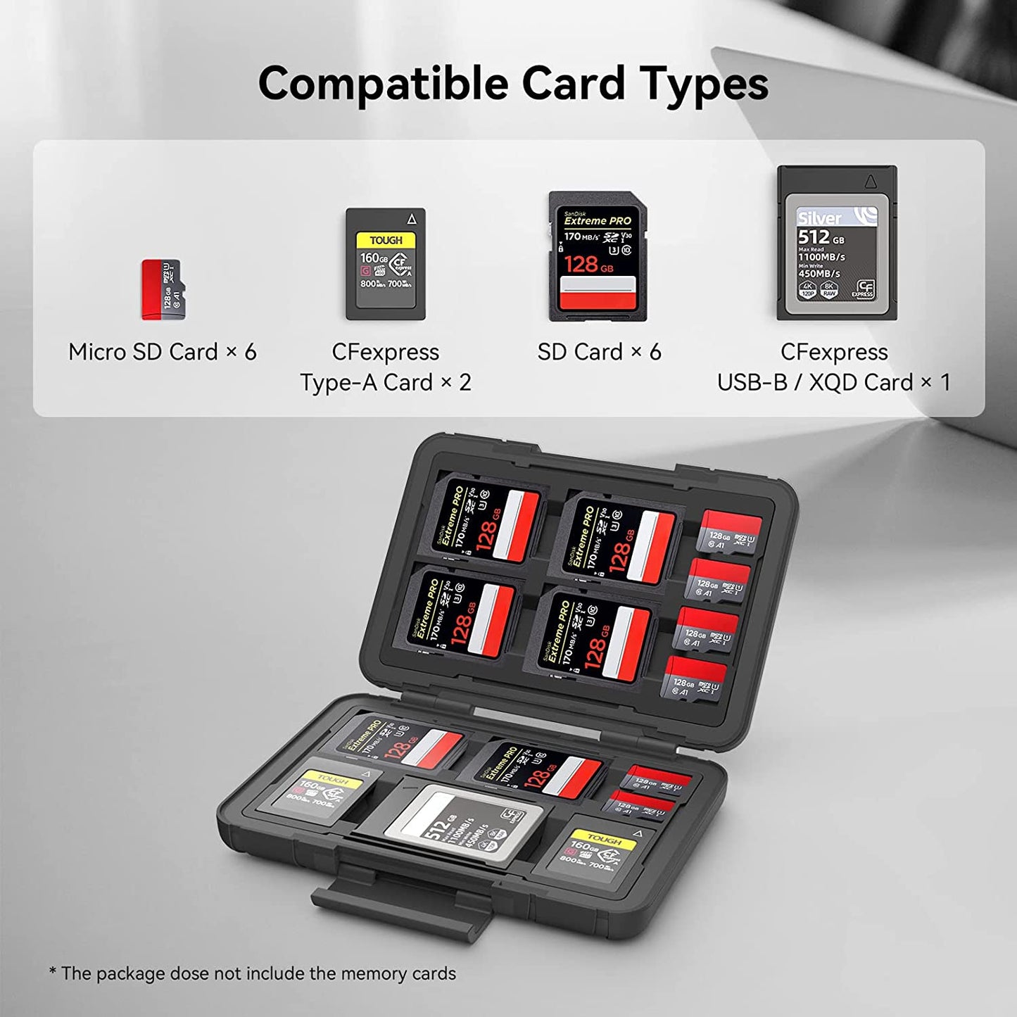 Memory Card Holder Case 15 Slots, Water-Resistant for SD Card, Micro SD Card, Cfexpress Type A/Type B Card, XQD Card - 3192