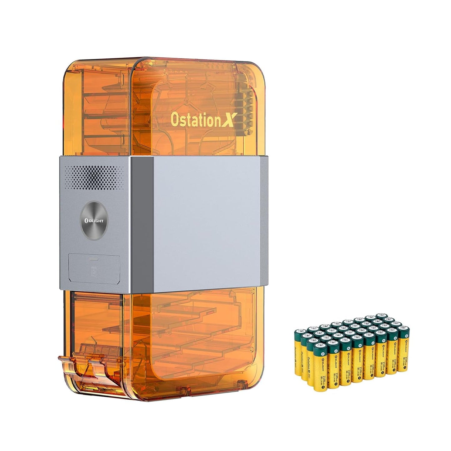 Ostation X Battery Charger Exclusively for Rechargeable AA Nimh Comes with 32 Batteries, 3 in 1 Design, Charging&Testing&Storage, No Polarity Check Needed, Bad Battery Detection, APP Control