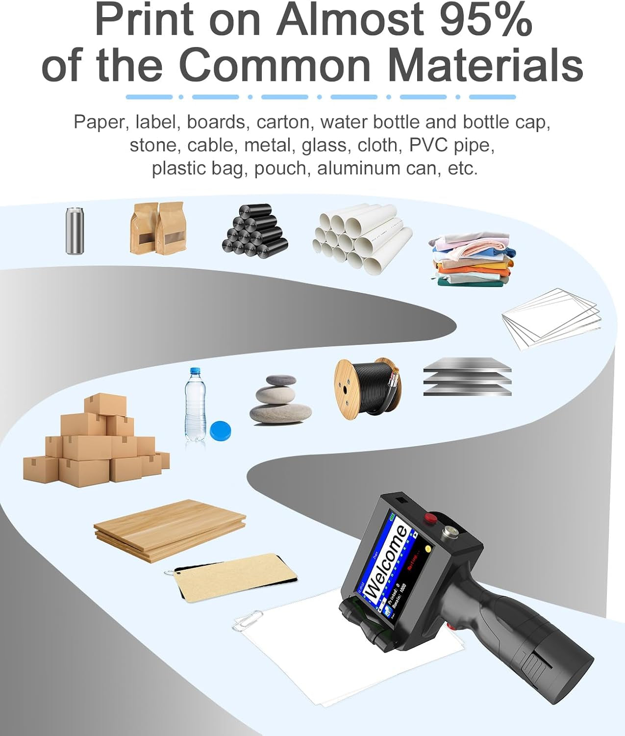 Upgrade Handheld Inkjet Printer, Ink Jet Printer for Text Qrcode Barcode Date Time Logo Batch Number Print on Metal Wood Glass Cloth Carton Plastic (Handheld Inkjet Printer)