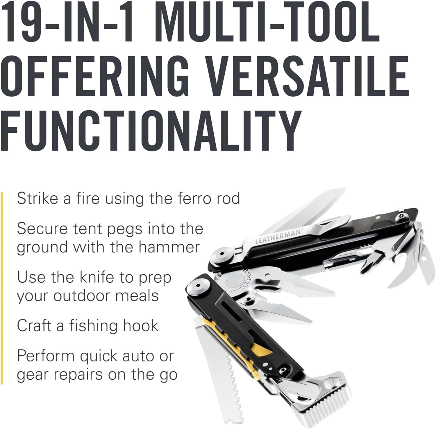 , Signal, 19-In-1 Multi-Tool for Outdoors, Camping, Hiking, Fishing, Survival, Durable & Lightweight EDC, Made in the USA, Stainless Steel with Nylon Sheath