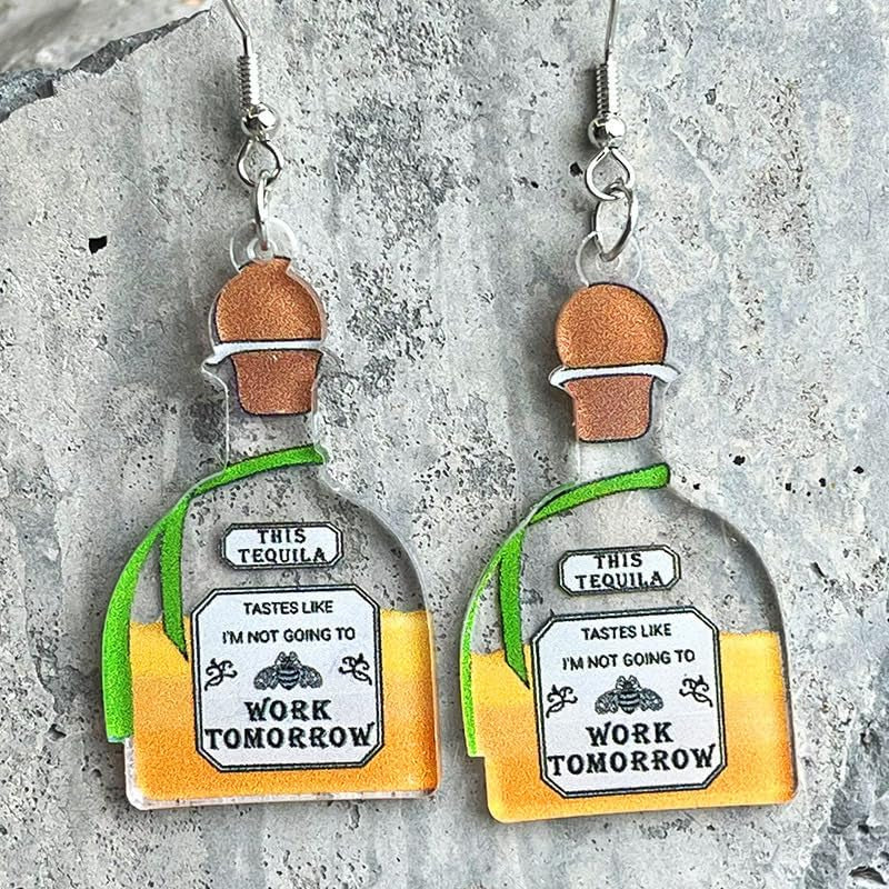 3D Simulation Beer Bottle Earrings Lightweight Acrylic Tequila Wine Vodka Bottle Drop Dangle Earrings for Women Miniature Wine Glass Whisky Earrings Creative Party Jewelry