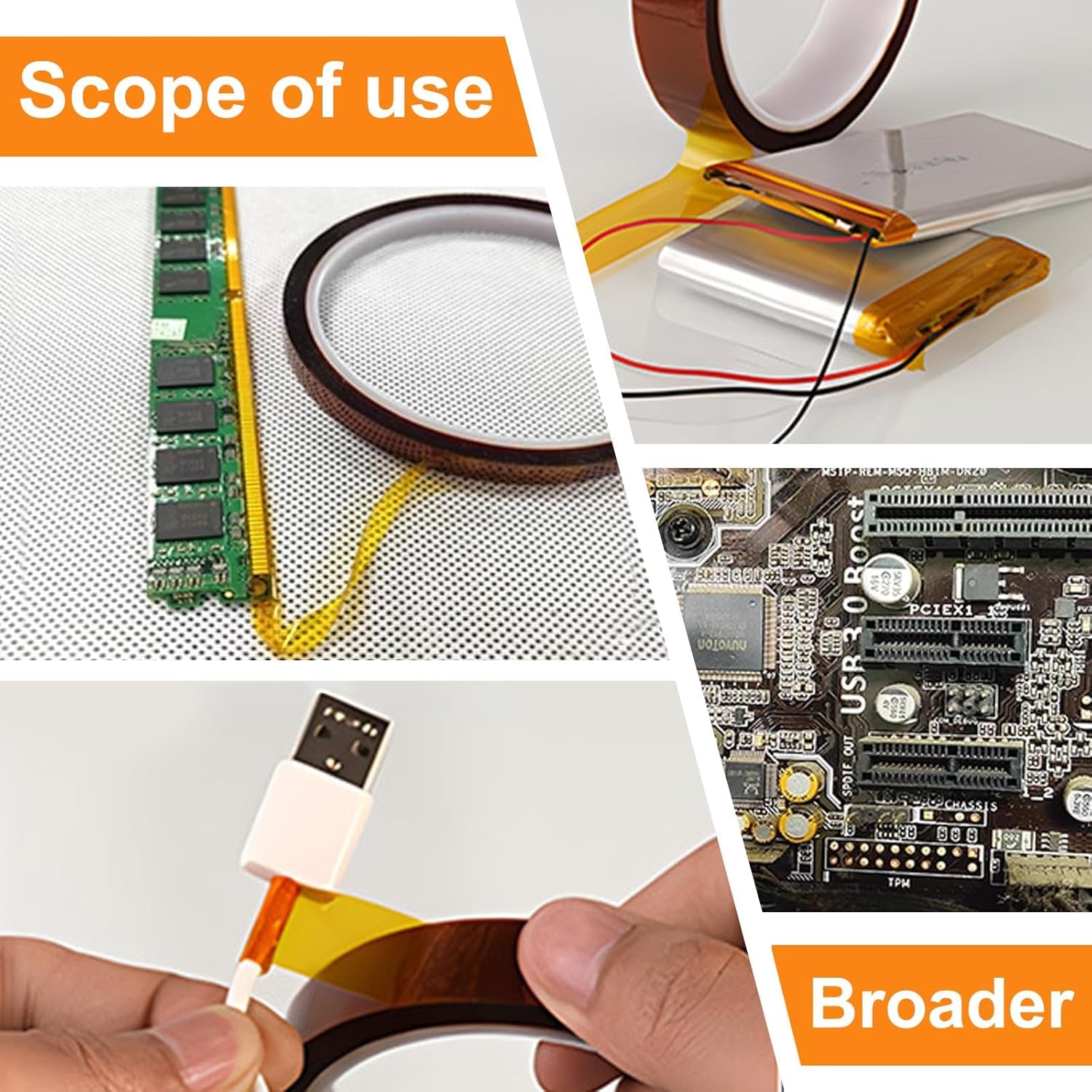 Polyimide Tape, High-Temperature Resistant Tape, Kapton Tape, No Residue Heat-Resistant Tape for Electric Task, 3D Printing, Soldering, Sublimation, Masking, 5 Pack 1Inch X 33M(108Ft)