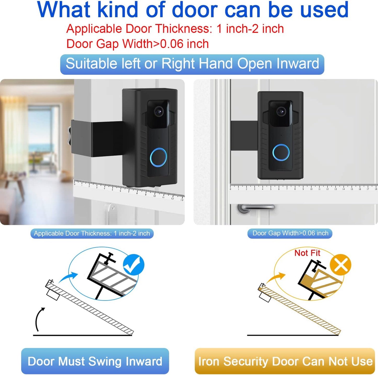 Anti-Theft Blink Doorbell Door Mount,No-Drill Mounting Bracket for Blink Video Doorbell Cover Holder Not Block Doorbell Sensor Easy to Install Blink Video Doorbell Accessories