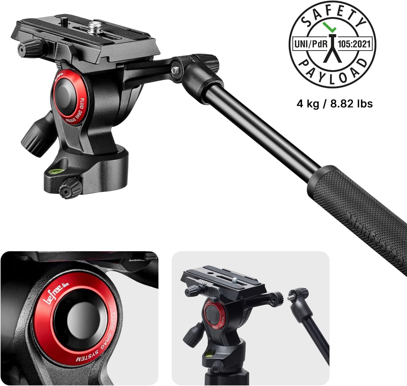 Befree Live 4-Section Carbon Fiber Video Tripod with Fluid Head, Black/Silver