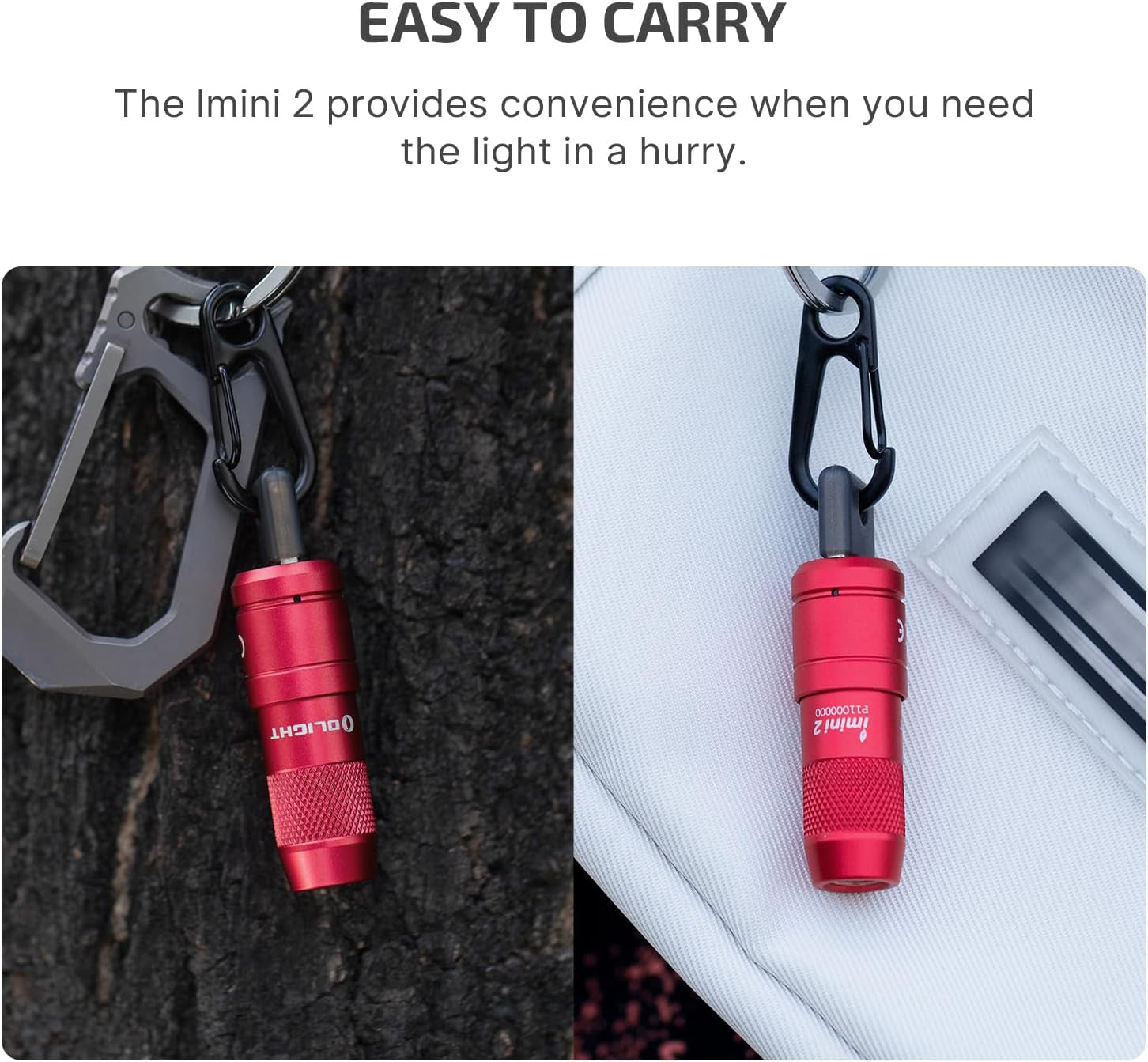 IMINI 2 EDC Rechargeable Keychain Flashlight, 50 Lumens Compact and Portable Mini LED Keyring Lights with Built-In Battery Ideal for Everyday Carry and Emergencies (Passionate Red)