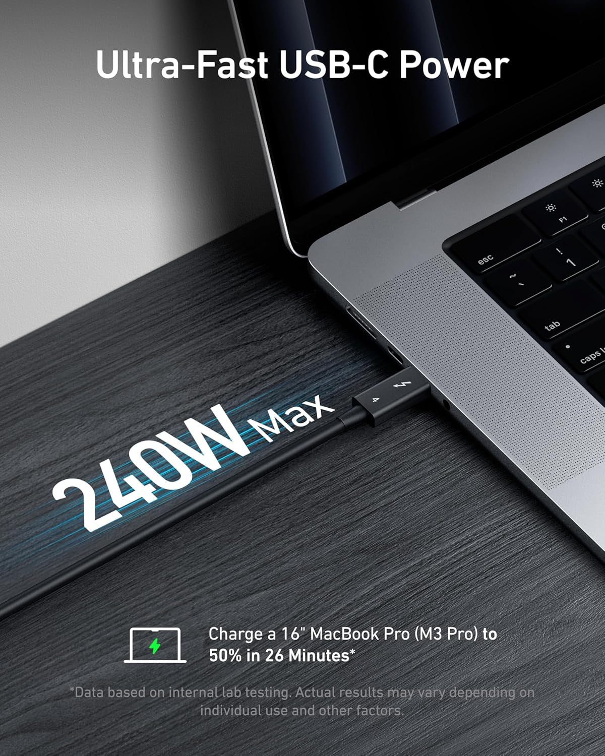 USB C Cable, Thunderbolt 4 Certified USB C to USB C Cable, 8K/4K Display/40Gbps Charging Cord Compatible with USB4, Thunderbolt 4/3, for Macbook, Iphone 16, and More (2.3 FT, 240W)