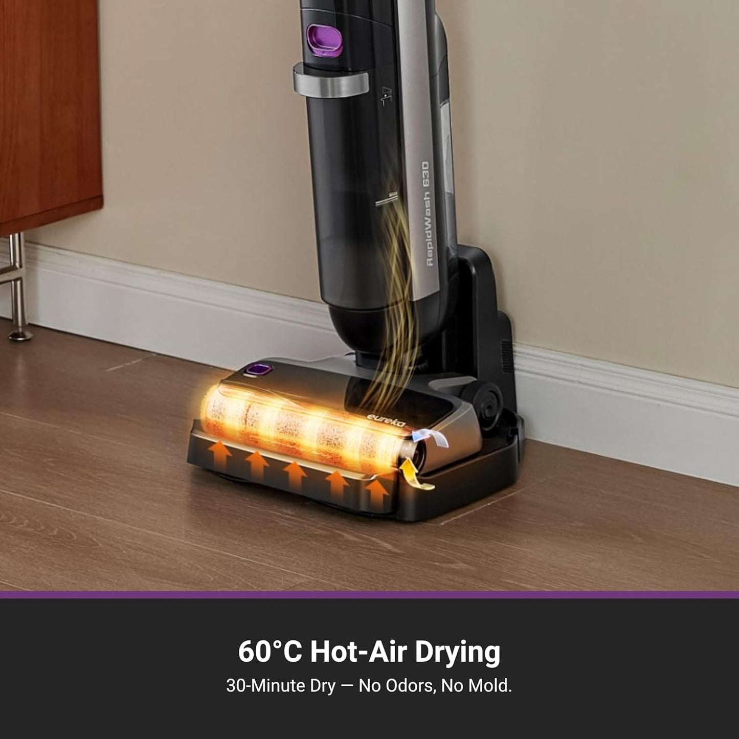 Cordless Wet Dry Cleaner, 170° Reclinable, Hot Air Drying Self Cleaning Vacuum and Mop Combo, Good for Hard Floors Pet Hair Sticky Messes, Rapidwash 630, Purple