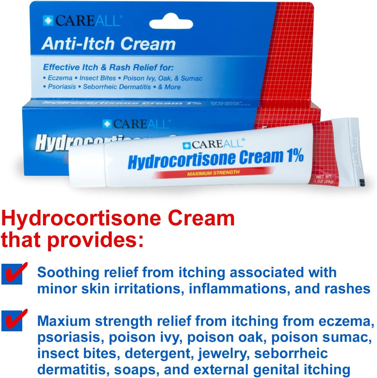 Hydrocortisone 1%, 1Oz Tube (Pack of 3), Maximum Strength Anti-Itch Cream, Relief from Itching and Redness from Bug Bites, Eczema, Psoriasis, Poison Ivy, Oak and Sumac