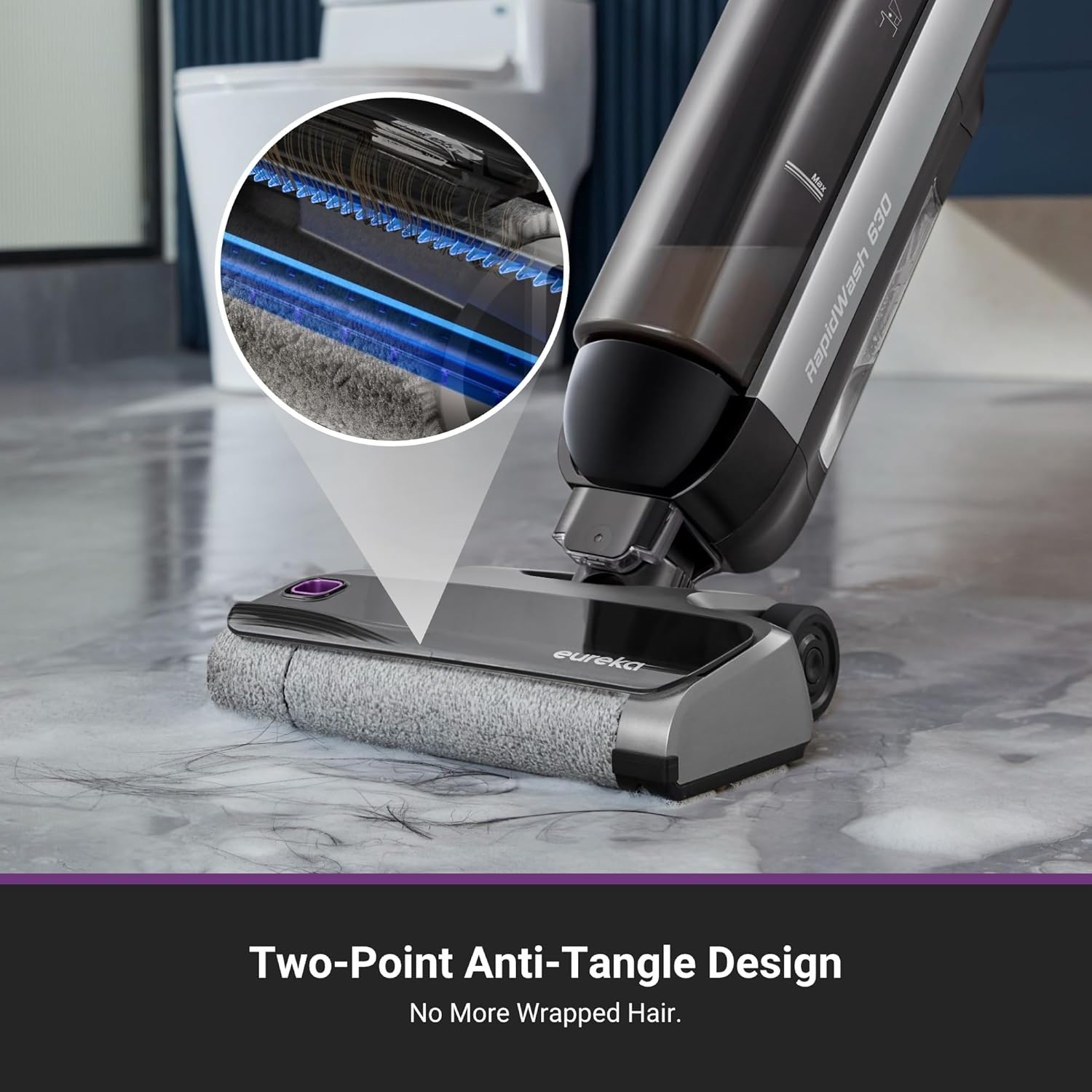 Cordless Wet Dry Cleaner, 170° Reclinable, Hot Air Drying Self Cleaning Vacuum and Mop Combo, Good for Hard Floors Pet Hair Sticky Messes, Rapidwash 630, Purple