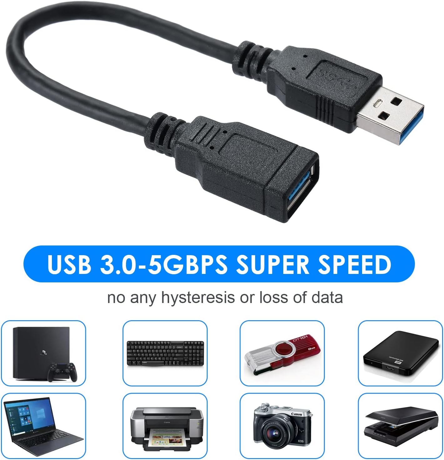 USB 3.0 USB Male a to Female a High Speed Standard USB Extension Cable - Extender to USB Hub,Black 8 Inch