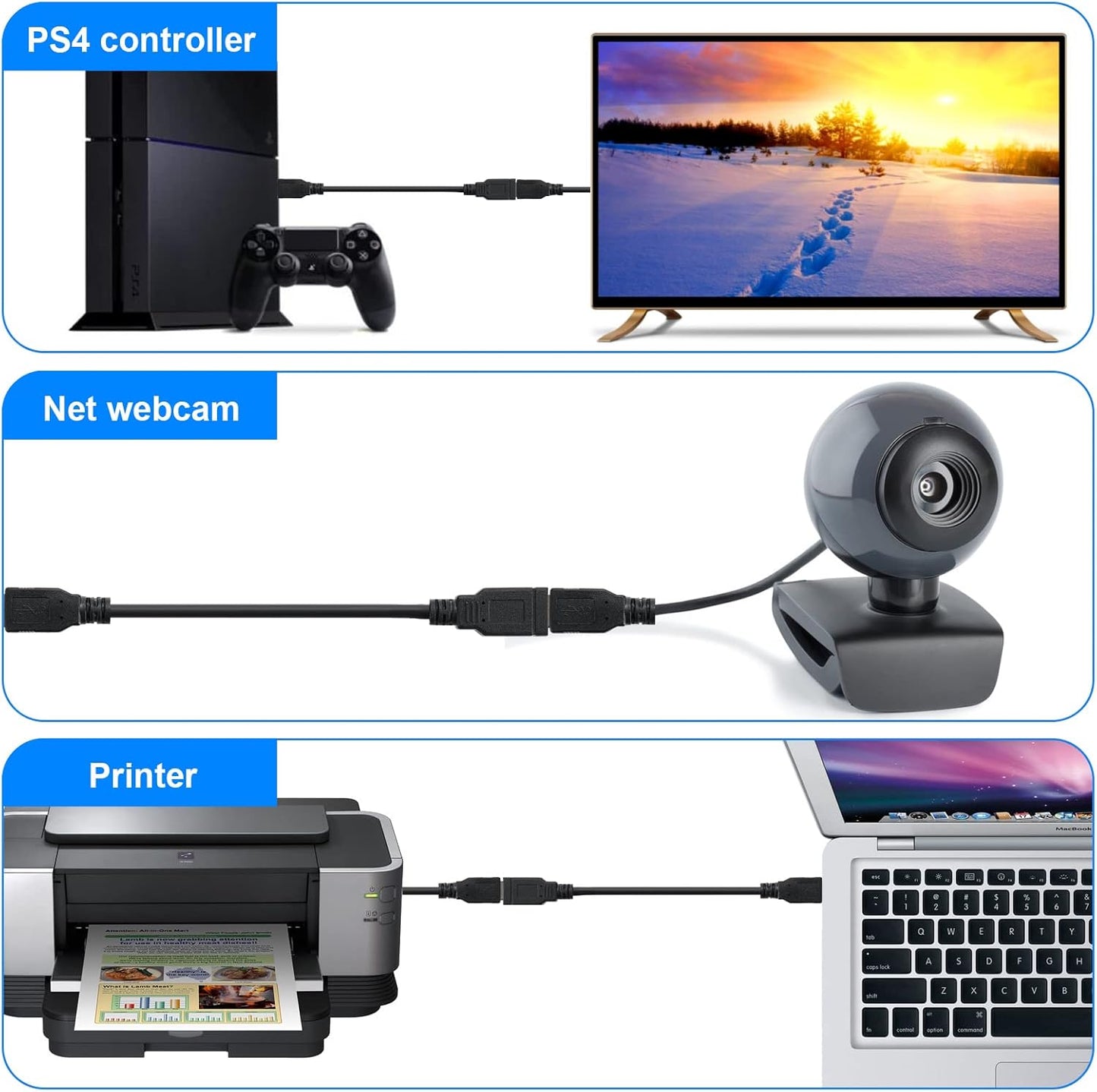 USB 3.0 USB Male a to Female a High Speed Standard USB Extension Cable - Extender to USB Hub,Black 8 Inch