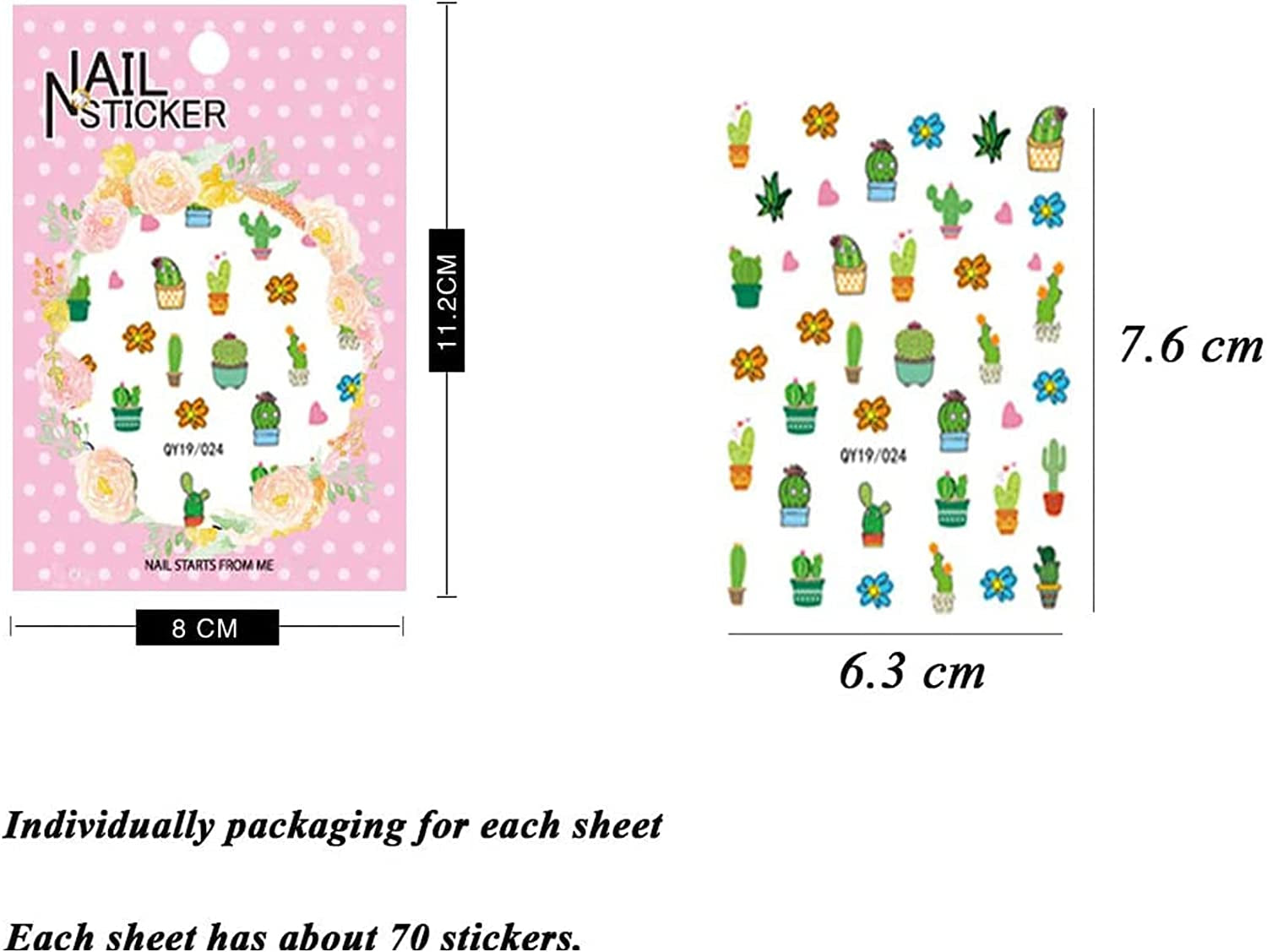 Nail Stickers for Women and Little Girls - 12 Sheets 3D Self-Adhesive DIY Nail Art Decoration Set Including Flowers Leaves Animals Plants Fruits Nail Decals for Woman Kids Girls