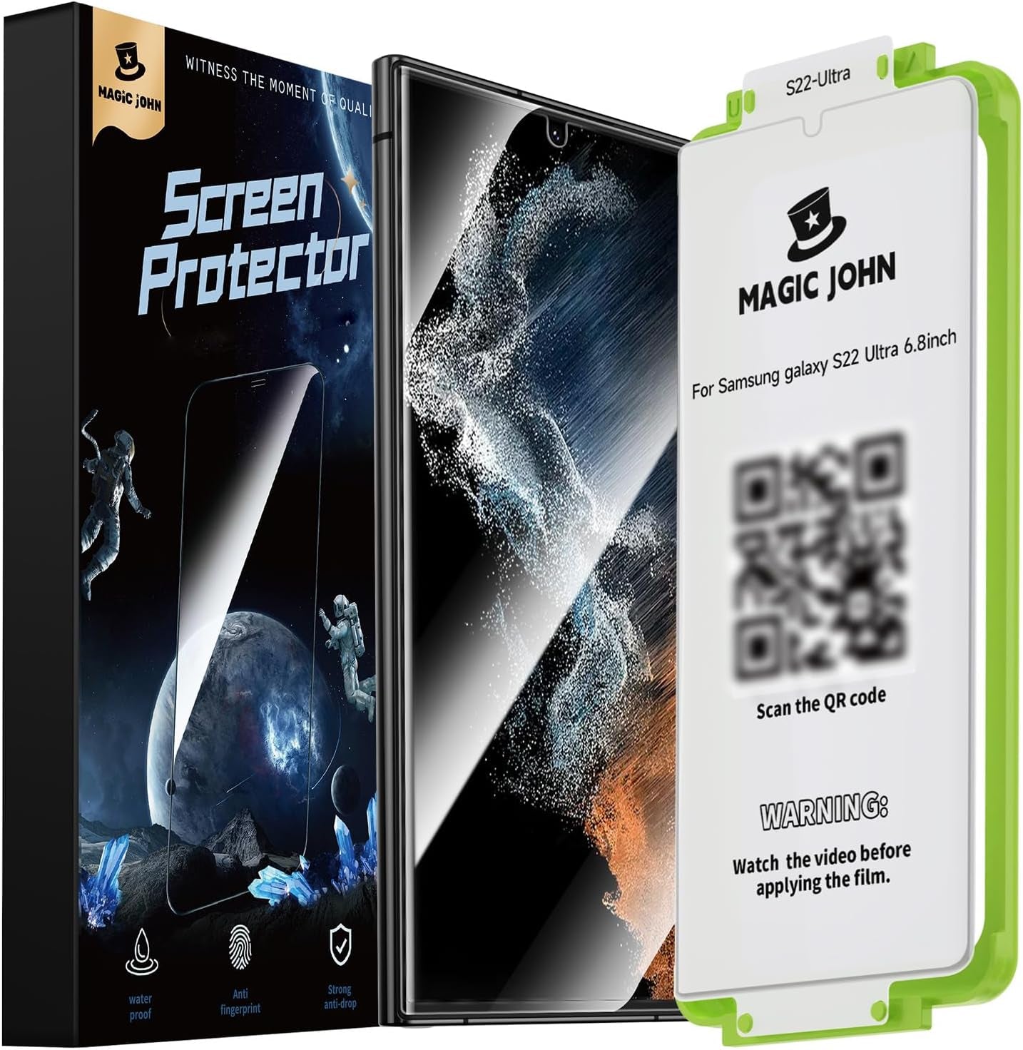 2 Pack for Samsung Galaxy S22 Ultra Screen Protector [Ceramic Film] 6.8 Inch,[100% Fingerprint ID Compatible] Easy Installation Tray, Shock-Resistant, 3D Curved, Bubble Free, Scratch Proof,