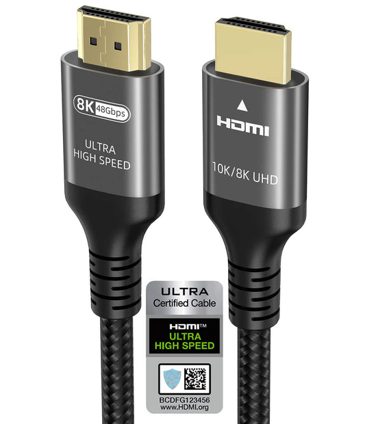 10K 8K 4K HDMI Cable 48Gbps 6.6 FT, Certified Ultra High Speed HDMI® Cable 4K 240Hz 144Hz 120Hz 8K60Hz 0.01Ms HDR10+ Earc HDCP2.3 Netflix Roku TV PC Monitor Projector PS5 Xbox