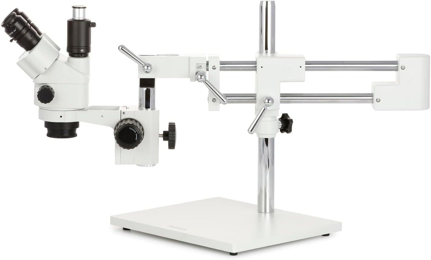 - SM-4NTP 7X-45X Simul-Focal Stereo Lockable Zoom Microscope on Dual Arm Boom Stand