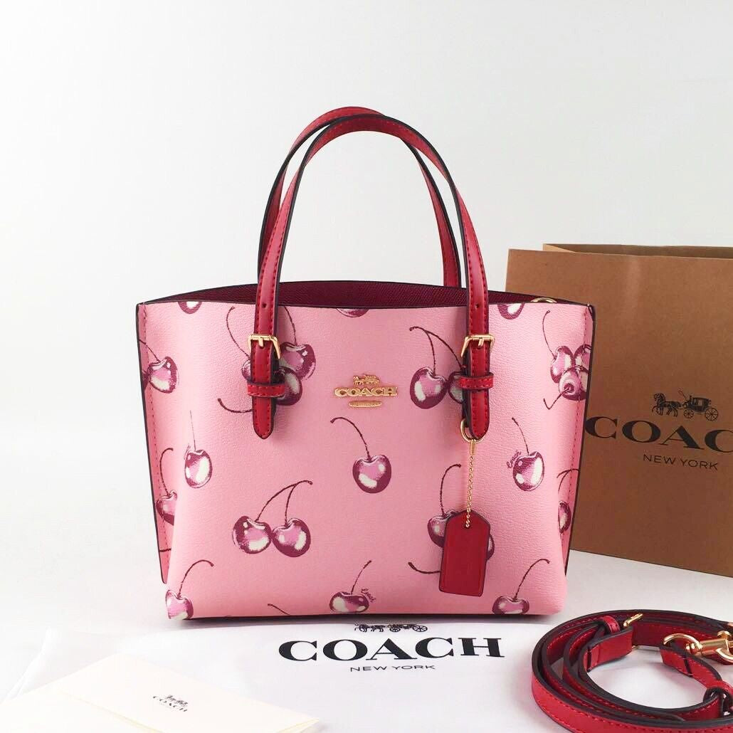 COACH Mollie Tote 25 2Way Shoulder Bag Canvas Leather Cherry Pink CR293 JP New