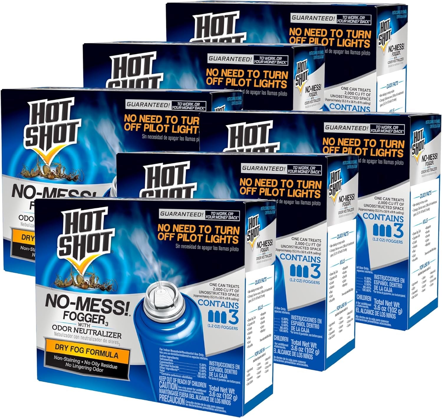 No-Mess! Fogger with Odor Neutralizer, Kills Hidden Bugs, No Need to Turn off Pilot Lights 3 Count (Pack of 6)