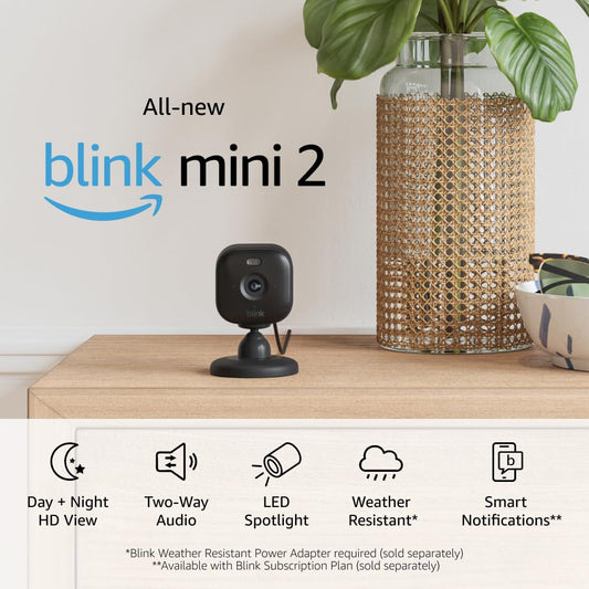 All-New  Mini 2 — Plug-In Smart Security Camera, HD Night View in Color, Built-In Spotlight, Two-Way Audio, Motion Detection, Works with Alexa (Black)