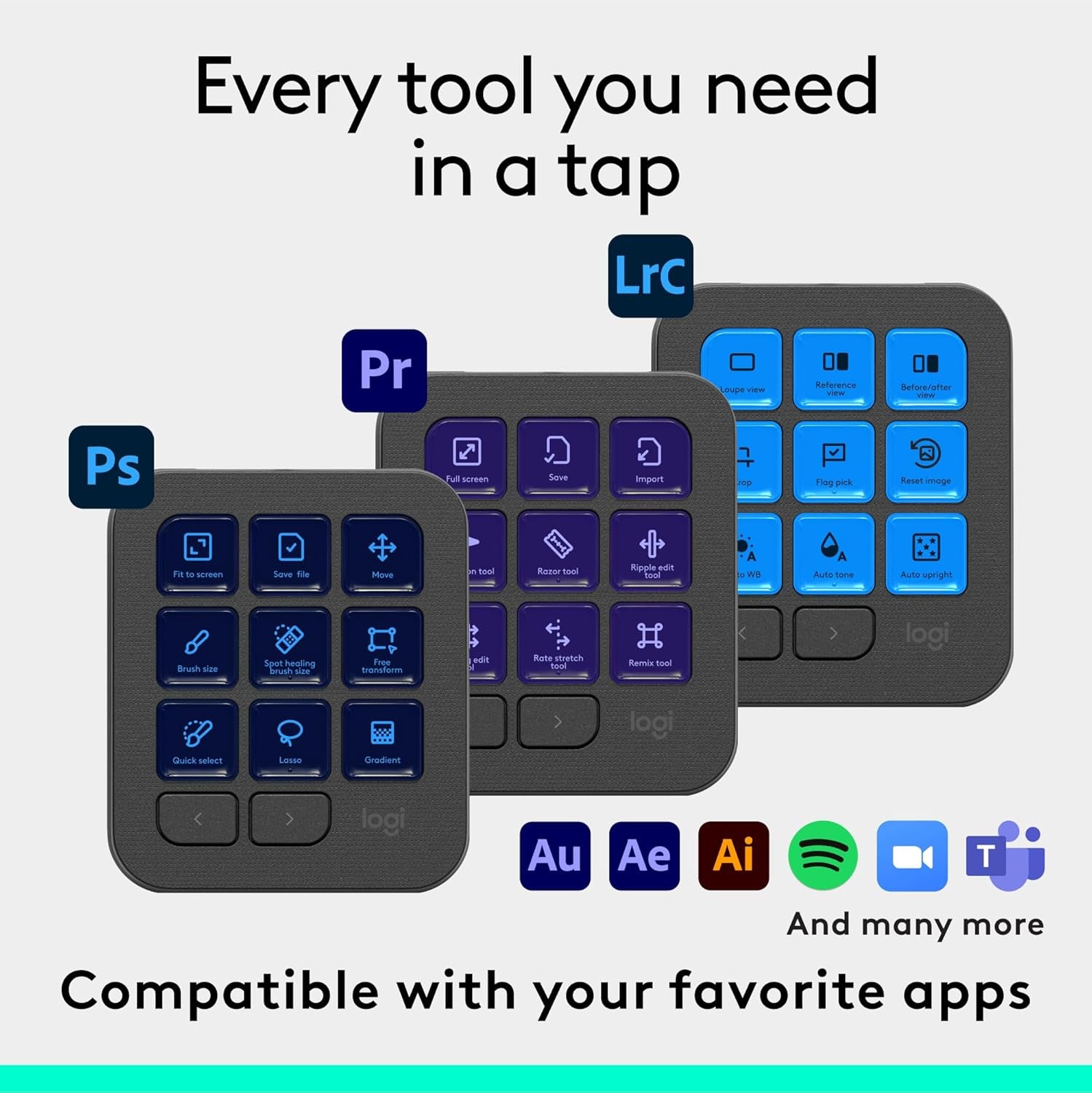 MX Creative Console - 9 Customizable LCD Keys, Control Dial for Graphic Design, Video Editing, Control Adobe, Zoom, Spotify and More - Graphite, with 3-Month Adobe Creative Cloud Membership