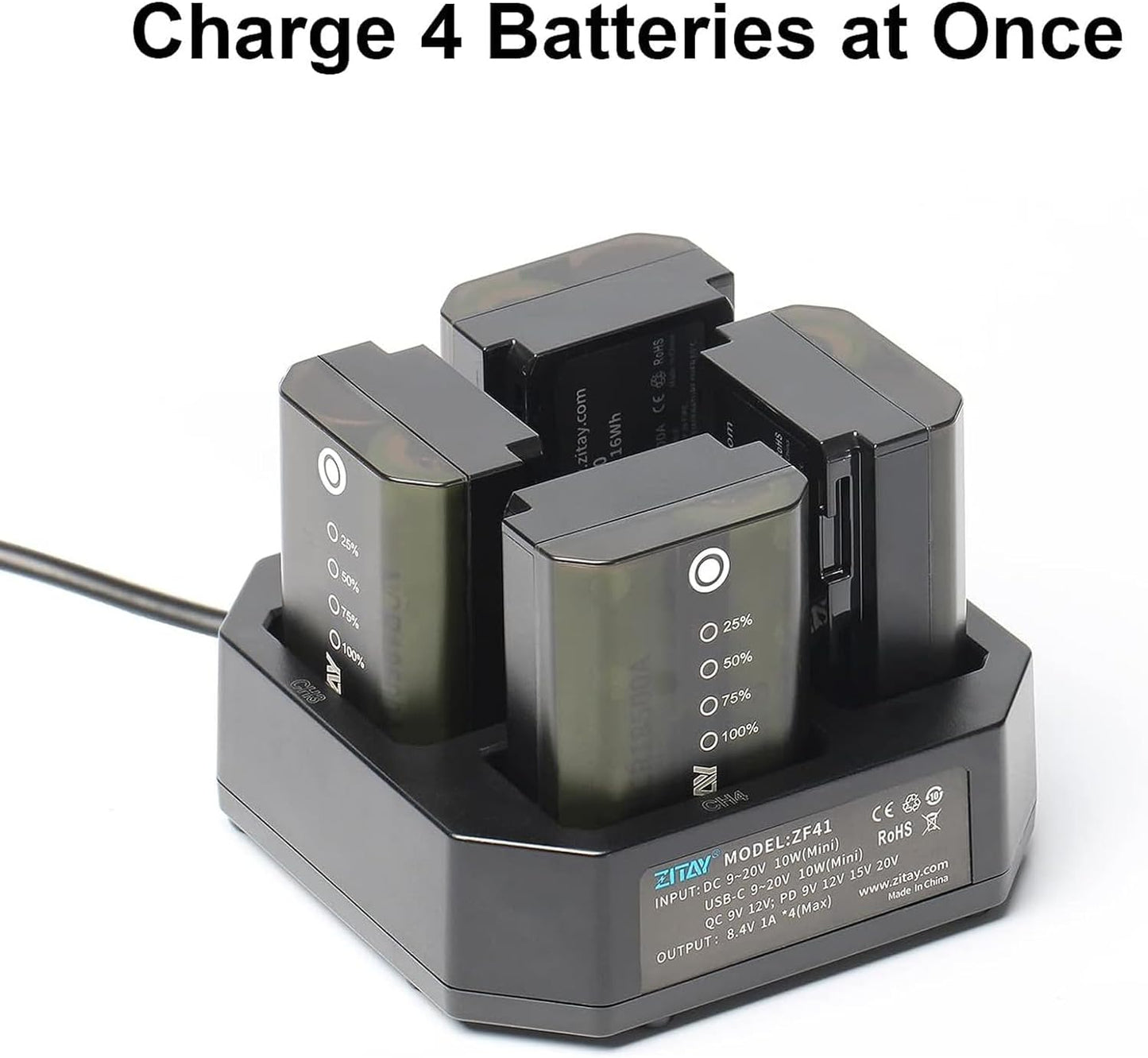 4-Channel Type C Fast Charging Station with PD 65W Quick Charger Adapter for Sony NP-FZ100 Batteries,Compatible with Sony A9 A7III A7RIII Cameras,With LCD Display (Kit)