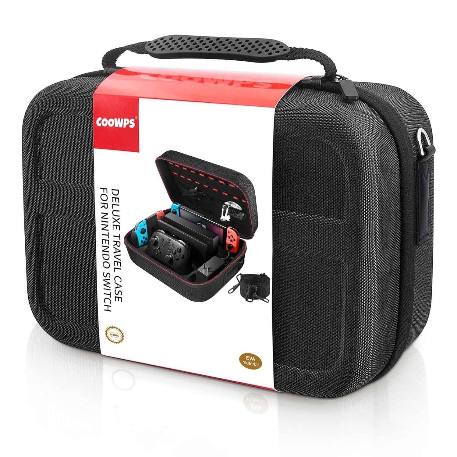 Switch Case for Nintendo Switch and Switch OLED Model, Portable Full Protection Carrying Travel Bag with 18 Game Cards Storage for Switch Console Pro Controller Accessories Black