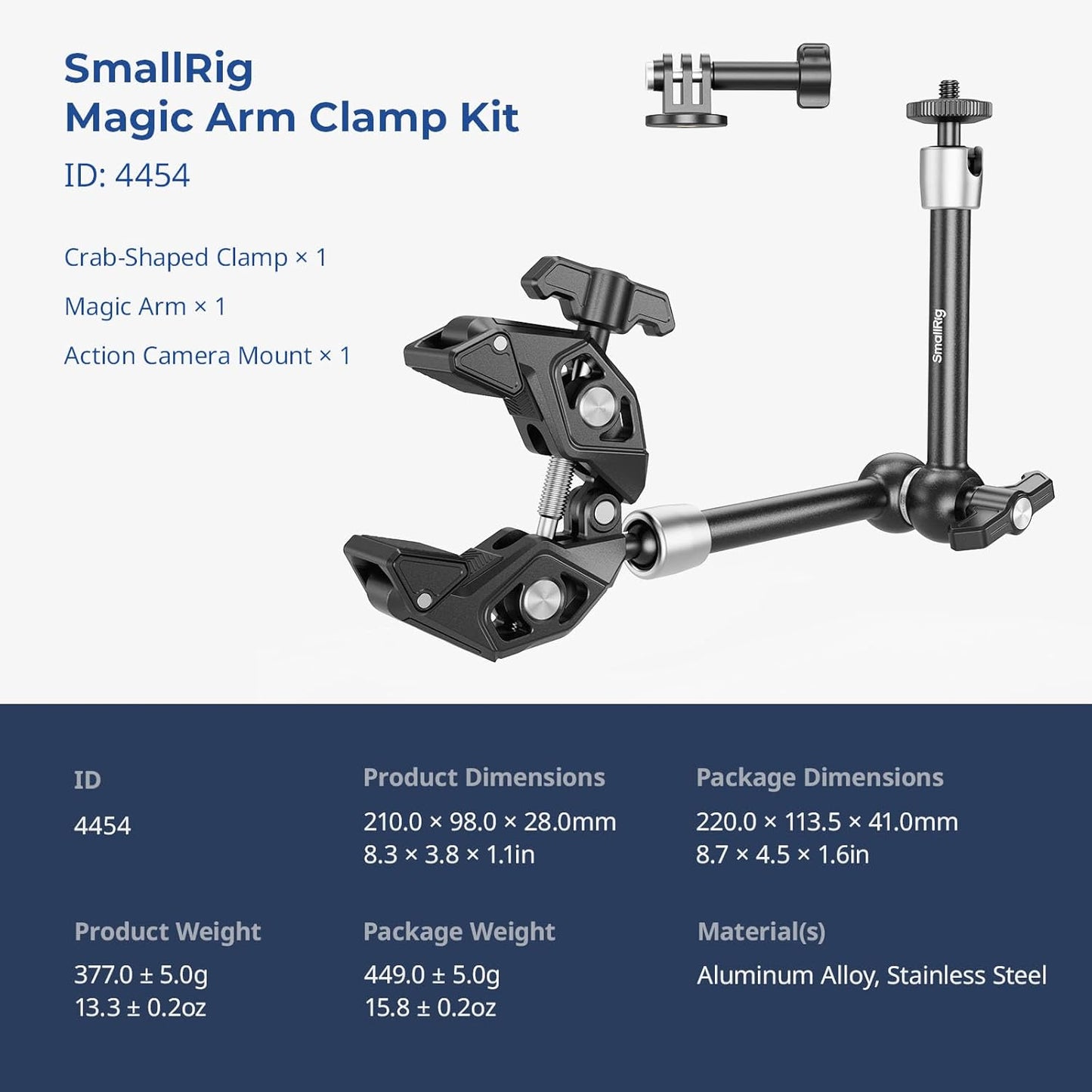 Magic Arm Clamp Kit, Camera Mount Articulating Friction Arm W Super Clamp, W 1/4"-20 Screw and Thread Hole, for Camera, Light, Monitor, Webcam or Action Camera 1.5Kg, for Table, Tube