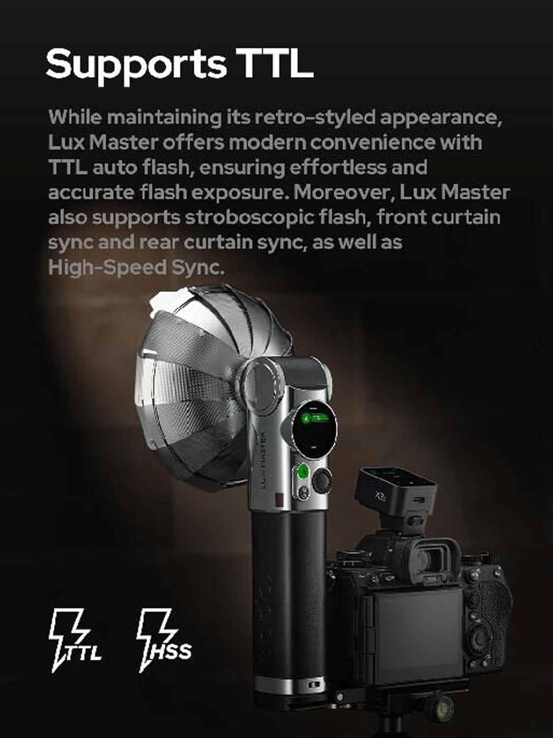 Lux Master Retro TTL HSS Camera Flash,Touch Screen,Wireless Sync, Built in Battery,2.4G Wireless X System Compatible with Sony/Nikon/Canon/Fuji/Leica/Sigma/Panasonic