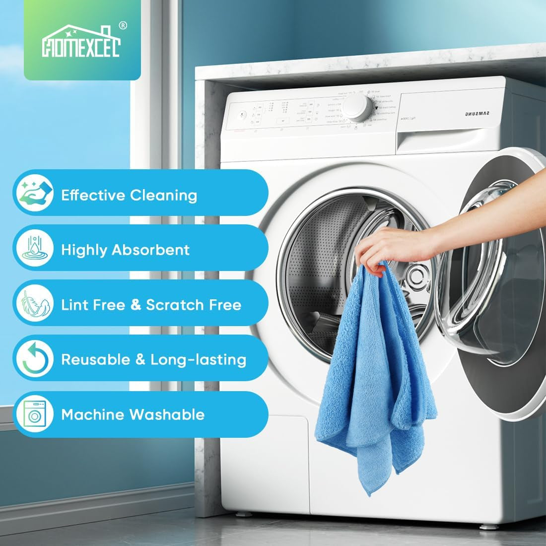 Microfiber Cleaning Cloth 12 Pack, Blue Premium Microfiber Towels for Cars, Lint Free, Scratch-Free, Highly Absorbent, Reusable Cleaning Rags for Car, Household, Kitchen, 11.5"X11.5"